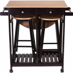 Cozy Living Möbel-Rustikales Kücheninsel-Tischset – 2 Hocker, Esszimmermöbel