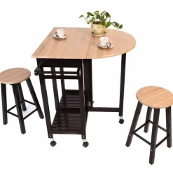 Cozy Living Möbel-Rustikales Kücheninsel-Tischset – 2 Hocker, Esszimmermöbel