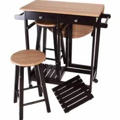 Cozy Living Möbel-Rustikales Kücheninsel-Tischset – 2 Hocker, Esszimmermöbel