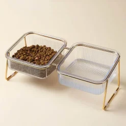 Furry Haven Haustierzubehör|Reinigungswerkzeuge Für Haustiere-Rutschfester Doppelnapf für Haustiere – Transparenter Futternapf für Hunde und Katzen