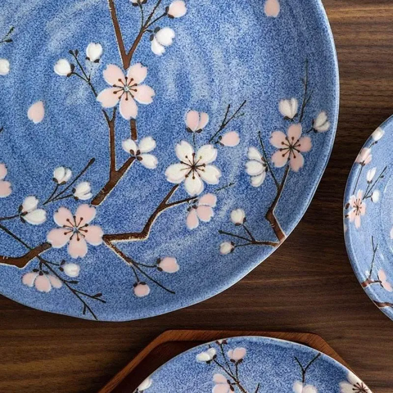 Elegance at the Table Küche & Esszimmer-Sakura Blaues Keramik-Essset - Suppenschüssel, flacher Teller