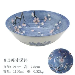 Elegance at the Table Küche & Esszimmer-Sakura Blaues Keramik-Essset - Suppenschüssel, flacher Teller