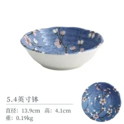 Elegance at the Table Küche & Esszimmer-Sakura Blaues Keramik-Essset - Suppenschüssel, flacher Teller