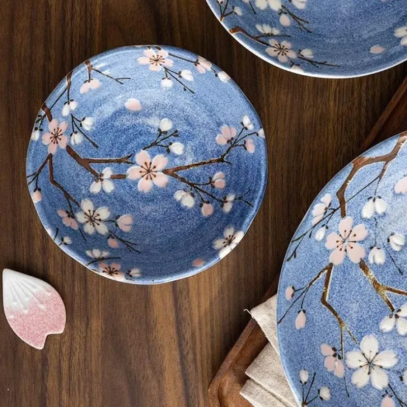 Elegance at the Table Küche & Esszimmer-Sakura Blaues Keramik-Essset - Suppenschüssel, flacher Teller