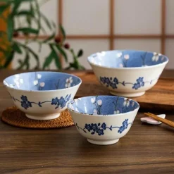 Elegance at the Table Küche & Esszimmer-Sakura Blaues Keramik-Essset - Suppenschüssel, flacher Teller