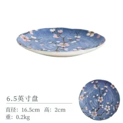 Elegance at the Table Küche & Esszimmer-Sakura Blaues Keramik-Essset - Suppenschüssel, flacher Teller