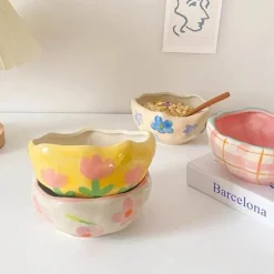 Plates u0026 More Küche & Esszimmer-Salatschüssel-Set aus Keramik – 135 oz, schönes Unterglasur-Design