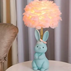 Illuminate Home Beleuchtung-Schicke Tischlampe mit Kaninchenfedern – dekorative Akzentbeleuchtung