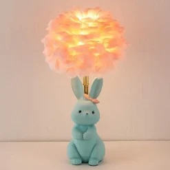 Illuminate Home Beleuchtung-Schicke Tischlampe mit Kaninchenfedern – dekorative Akzentbeleuchtung