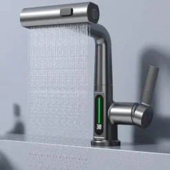 Tranquil Waters Badezimmer|Küche & Esszimmer-Schlanker moderner Wasserfall-Wasserhahn mit Temperaturanzeige