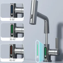 Tranquil Waters Badezimmer|Küche & Esszimmer-Schlanker moderner Wasserfall-Wasserhahn mit Temperaturanzeige