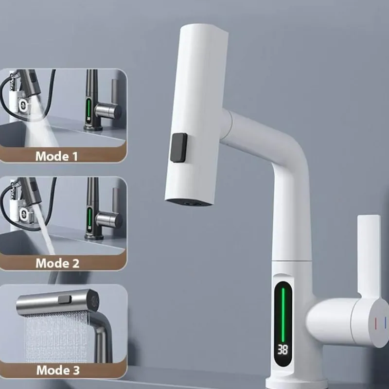 Tranquil Waters Badezimmer|Küche & Esszimmer-Schlanker moderner Wasserfall-Wasserhahn mit Temperaturanzeige