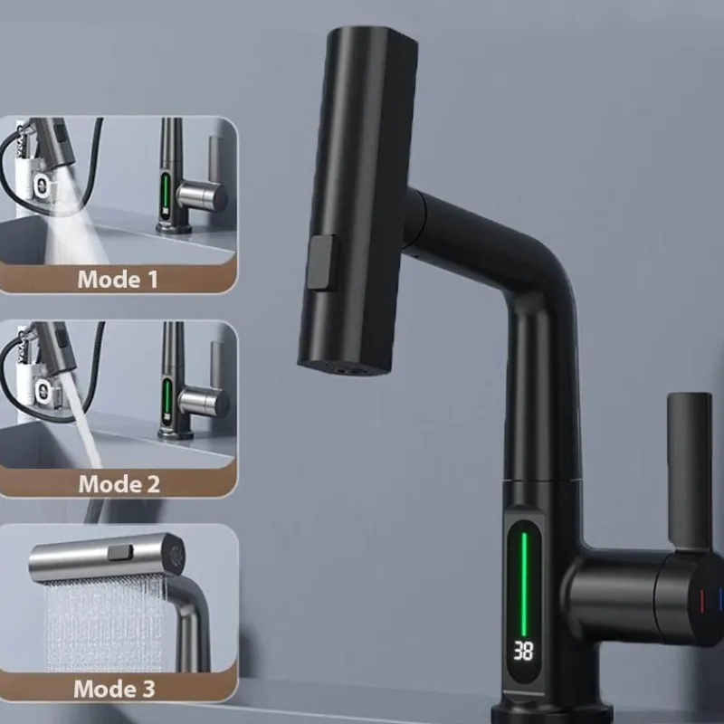 Tranquil Waters Badezimmer|Küche & Esszimmer-Schlanker moderner Wasserfall-Wasserhahn mit Temperaturanzeige