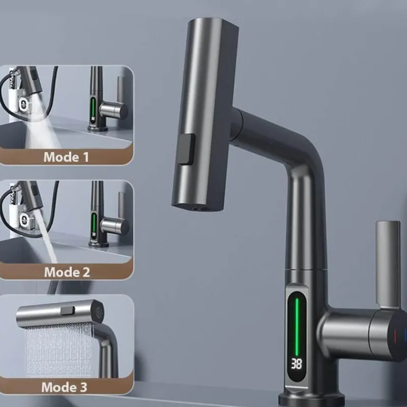 Tranquil Waters Badezimmer|Küche & Esszimmer-Schlanker moderner Wasserfall-Wasserhahn mit Temperaturanzeige