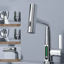 Tranquil Waters Badezimmer|Küche & Esszimmer-Schlanker moderner Wasserfall-Wasserhahn mit Temperaturanzeige