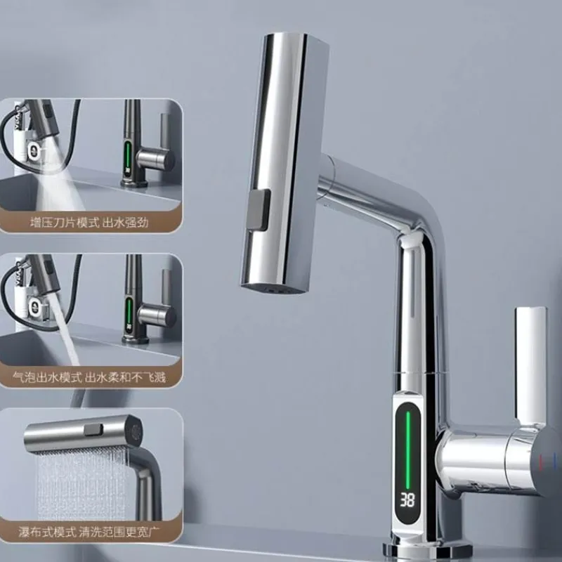 Tranquil Waters Badezimmer|Küche & Esszimmer-Schlanker moderner Wasserfall-Wasserhahn mit Temperaturanzeige