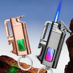 Cozy Living Camping Im Freien|Outdoor-Artikel-Schlüsselanhänger-Feuerzeug mit Flaschenöffner aus Metall – modernes, winddichtes Design