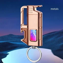 Cozy Living Camping Im Freien|Outdoor-Artikel-Schlüsselanhänger-Feuerzeug mit Flaschenöffner aus Metall – modernes, winddichtes Design