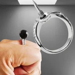 The Outdoor Vault Heimwerkzeuge|Outdoor & Garten-Schmuck mit versteckter Klinge – Versteckter Messerring mit schwarzer Perle