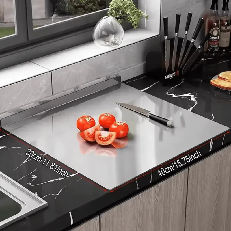 Tom Küche & Esszimmer-Schneidebrett aus Edelstahl – robuster Hackklotz für Obst, Gemüse und Fleisch