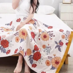 Wrap u0026 Relax Bettzeug-Schnelltrocknendes Badetuch aus Gaze mit Blumenmotiv, 80 x 160 cm, saugfähig, weich