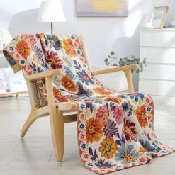 The Blanket Nook Bettzeug-Schnelltrocknendes Badetuch aus Baumwolle mit Blumenmuster – weiches Handtuch für Erwachsene