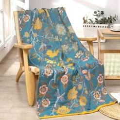 The Blanket Nook Bettzeug-Schnelltrocknendes Badetuch aus Baumwolle mit Blumenmuster – weiches Handtuch für Erwachsene