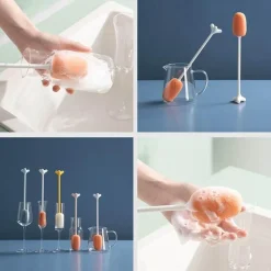 Deco Küche & Esszimmer-Schwammbürste mit langem Griff – Vertikales Reinigungswerkzeug für schwer erreichbare Bereiche