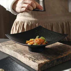 Elegance at the Table Küche & Esszimmer-Schwarzer matter Keramikteller - 75 Zoll quadratisches Essteller