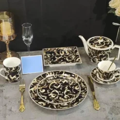 Feast u0026 Flair Küche & Esszimmer-Schwarzes Einhorn-Geschirrset – Elegantes Küchengeschirr