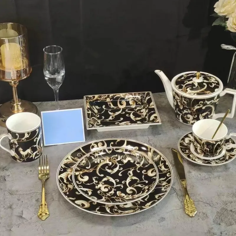 Feast u0026 Flair Küche & Esszimmer-Schwarzes Einhorn-Geschirrset – Elegantes Küchengeschirr