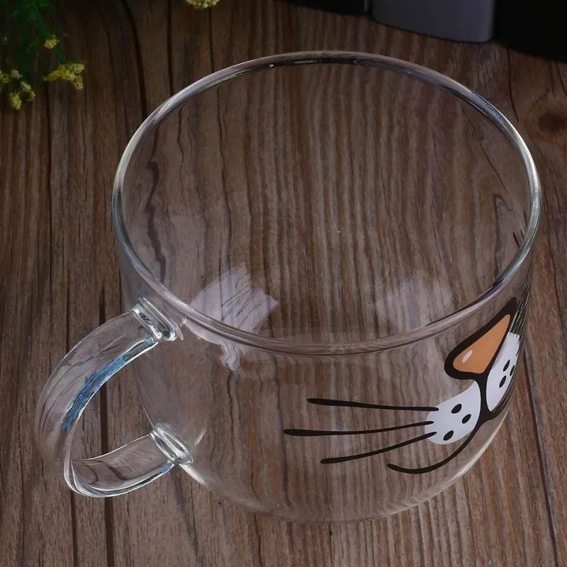 The Cozy Mug Küche & Esszimmer-Süße Kaffeetasse aus Glas mit Katzenmotiv