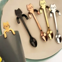 The Cozy Mug Küche & Esszimmer-Süßer Teelöffel mit langem Griff und Katze