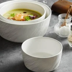 Elegance at the Table Küche & Esszimmer-Servierschüssel aus mattierter Keramik – Schale mit gerader Kante und Steinstruktur