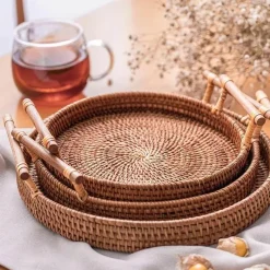 Feast u0026 Flair Küche & Esszimmer-Serviertablett aus Rattan – Serviertablett für Speisen und Obst mit Griff