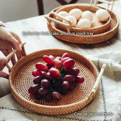 Feast u0026 Flair Küche & Esszimmer-Serviertablett aus Rattan – Serviertablett für Speisen und Obst mit Griff