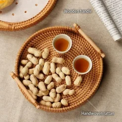 Feast u0026 Flair Küche & Esszimmer-Serviertablett aus Rattan – Serviertablett für Speisen und Obst mit Griff