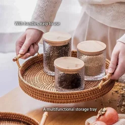 Feast u0026 Flair Küche & Esszimmer-Serviertablett aus Rattan – Serviertablett für Speisen und Obst mit Griff