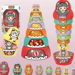 The Decor Haven Babyspielzeug-Set aus ineinander stapelbaren Matroschka-Puppen – buntes Lernspielzeug für Kinder