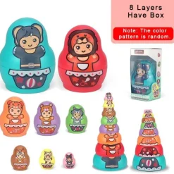 The Decor Haven Babyspielzeug-Set aus ineinander stapelbaren Matroschka-Puppen – buntes Lernspielzeug für Kinder