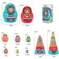 The Decor Haven Babyspielzeug-Set aus ineinander stapelbaren Matroschka-Puppen – buntes Lernspielzeug für Kinder