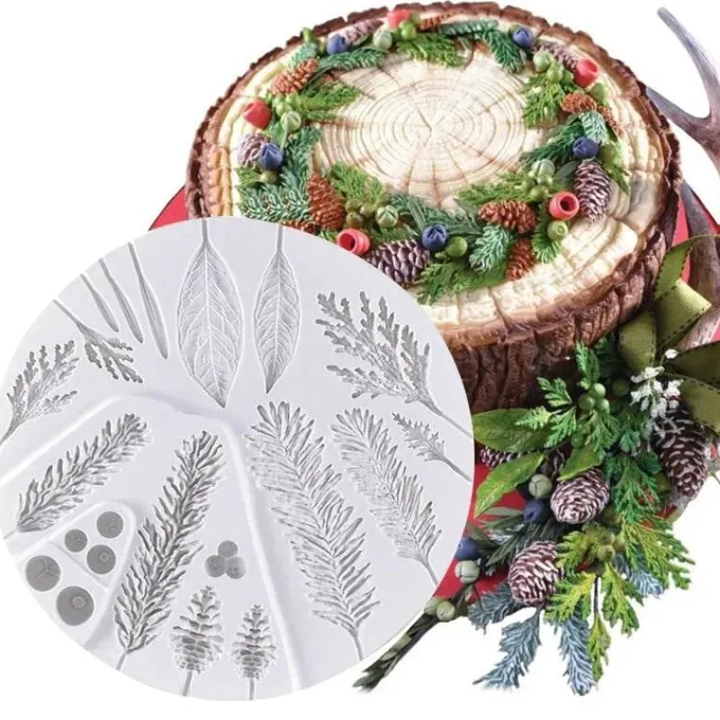 Tom Küche & Esszimmer-Silikonform mit Tannenzapfen und Blättern – Backwerkzeug für die Feiertage