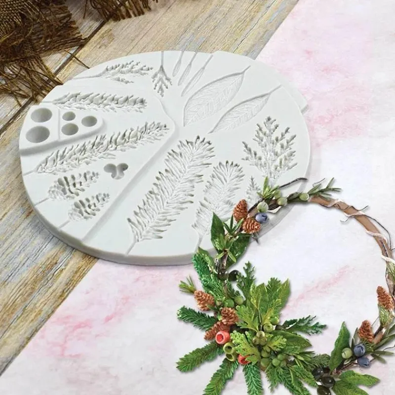 Tom Küche & Esszimmer-Silikonform mit Tannenzapfen und Blättern – Backwerkzeug für die Feiertage