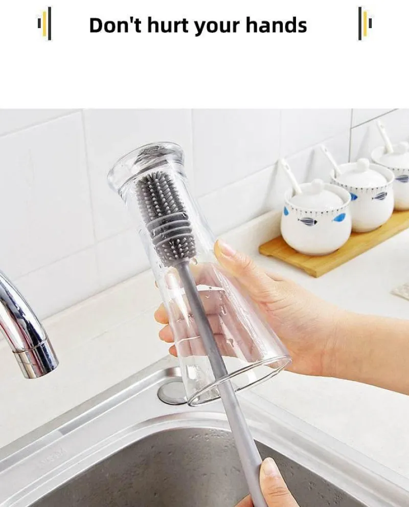 The Cozy Mug Küche & Esszimmer-Silikon-Glasreinigungsbürste mit langem Griff – leicht erreichbarer Fensterreiniger