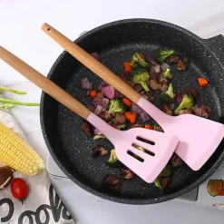 Tom Küche & Esszimmer-Silikon-Kochutensilien-Set – Küchenutensilien mit Holzgriff