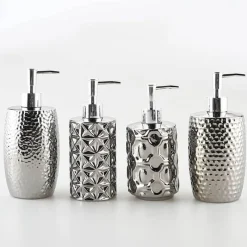 The Bath Nook Badezimmer-Silver Ceramic Soap Dispenser - Embossed Bathroom Decor