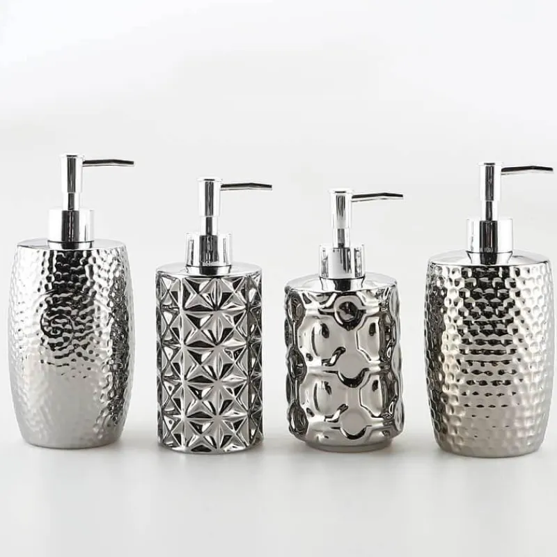 The Bath Nook Badezimmer-Silver Ceramic Soap Dispenser - Embossed Bathroom Decor