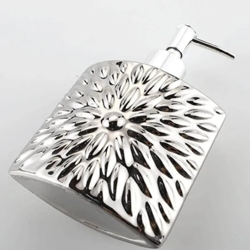 The Bath Nook Badezimmer-Silver Ceramic Soap Dispenser - Embossed Bathroom Decor