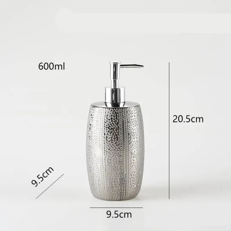 The Bath Nook Badezimmer-Silver Ceramic Soap Dispenser - Embossed Bathroom Decor