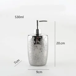 The Bath Nook Badezimmer-Silver Ceramic Soap Dispenser - Embossed Bathroom Decor